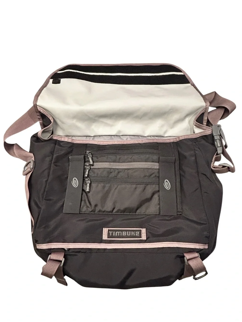 Timbuk2 Command Black Messenger Bag Taupe Trim EUC Laptop Travel TSA Business